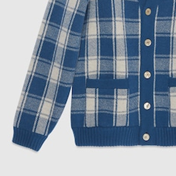 Gucci Reversible Checked Wool Cardigan 'Blue Ivory' 770586-XKDSM-4405 - 6