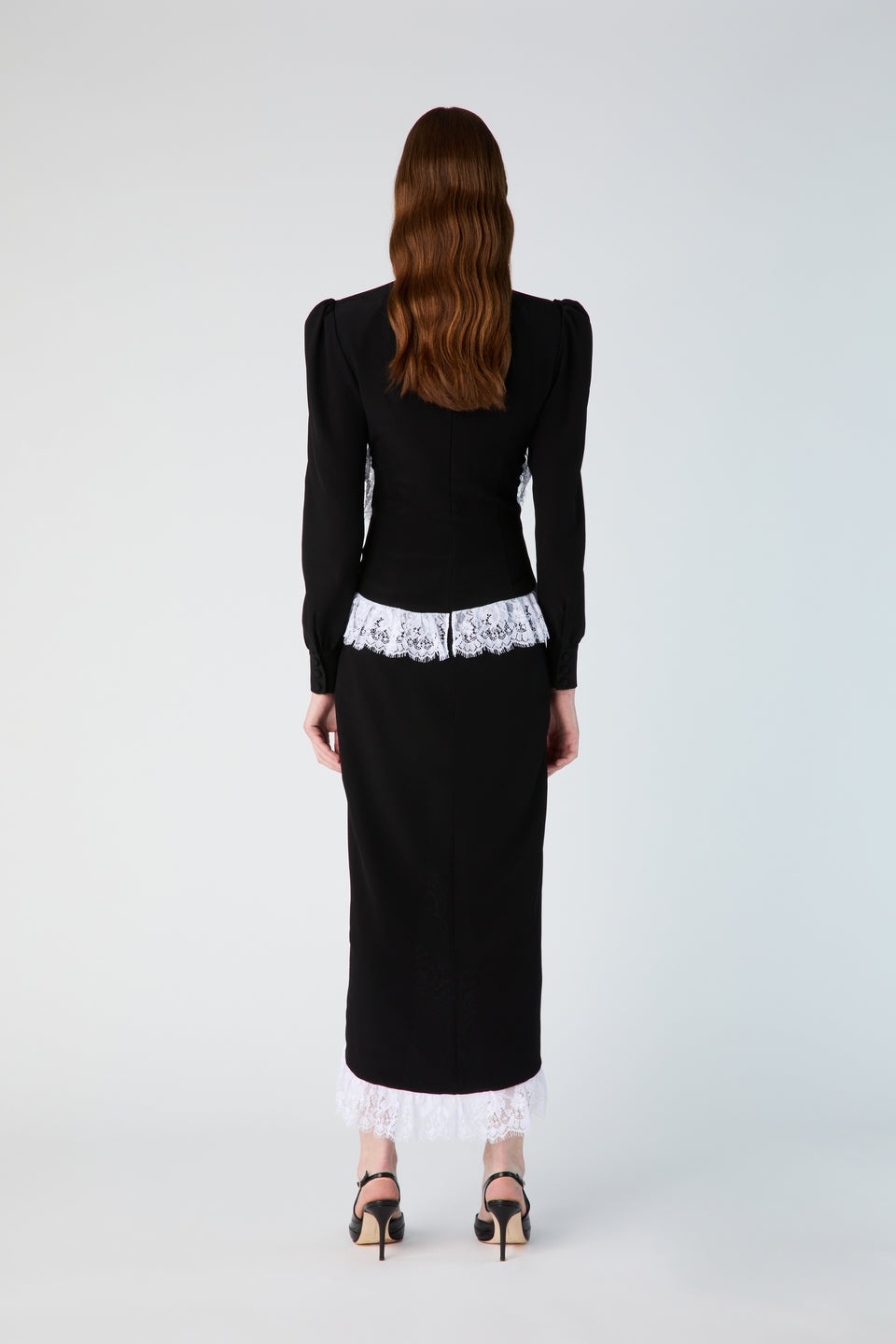SILK DRESS WITH LACE RUFFLE AND BOW - 5