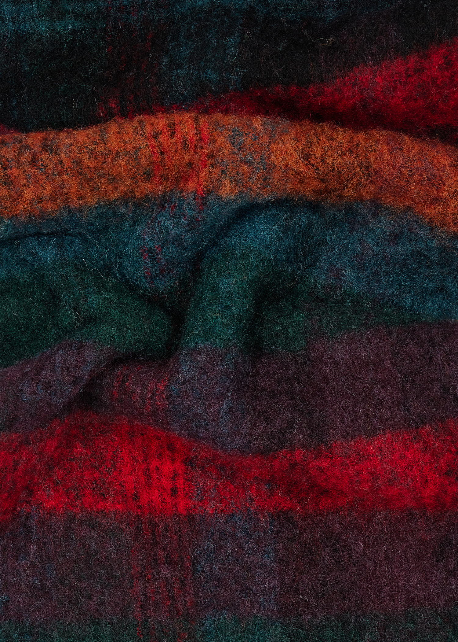 Red Merino Wool Check Scarf - 4