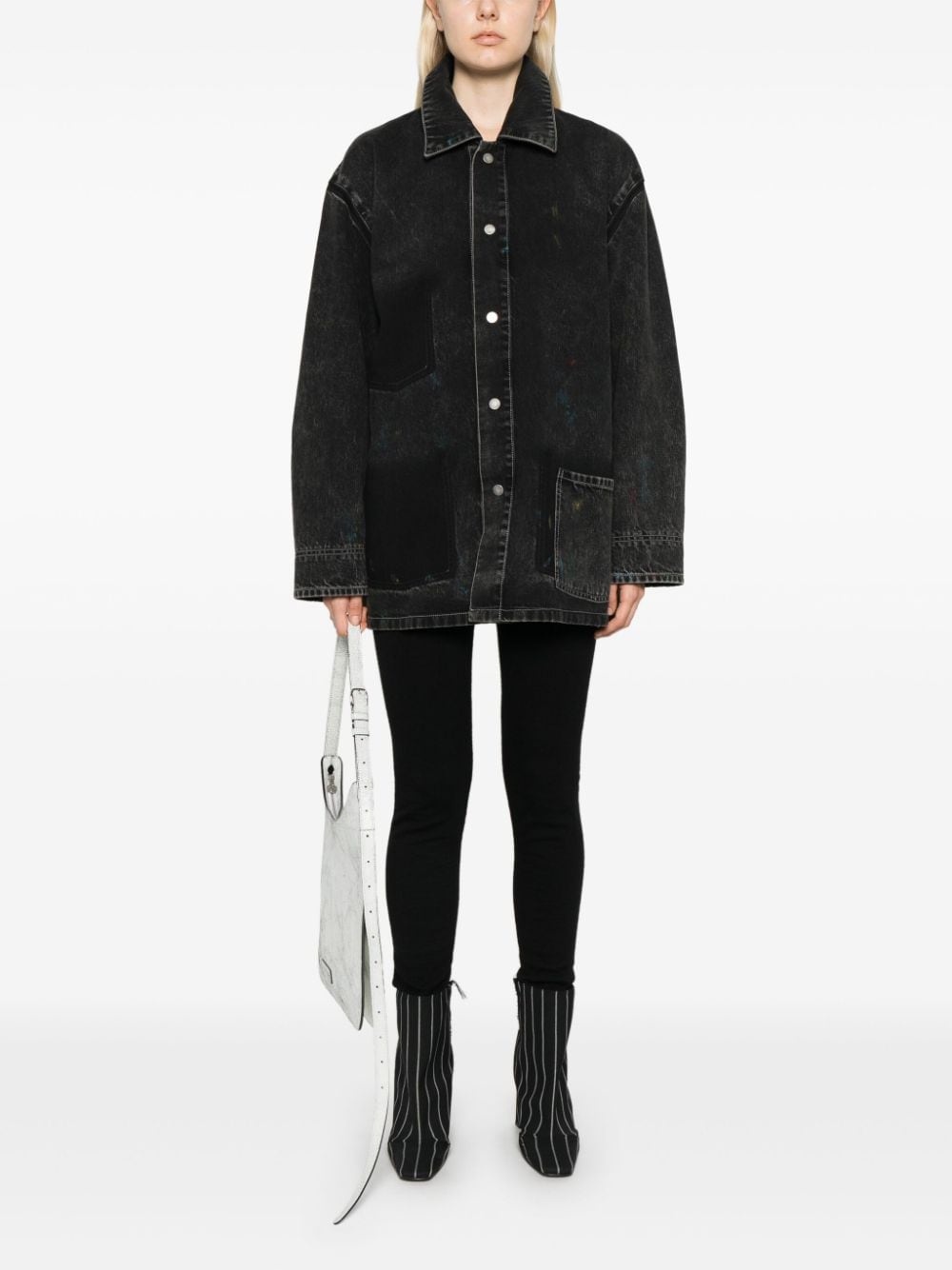 single-breasted denim coat - 3