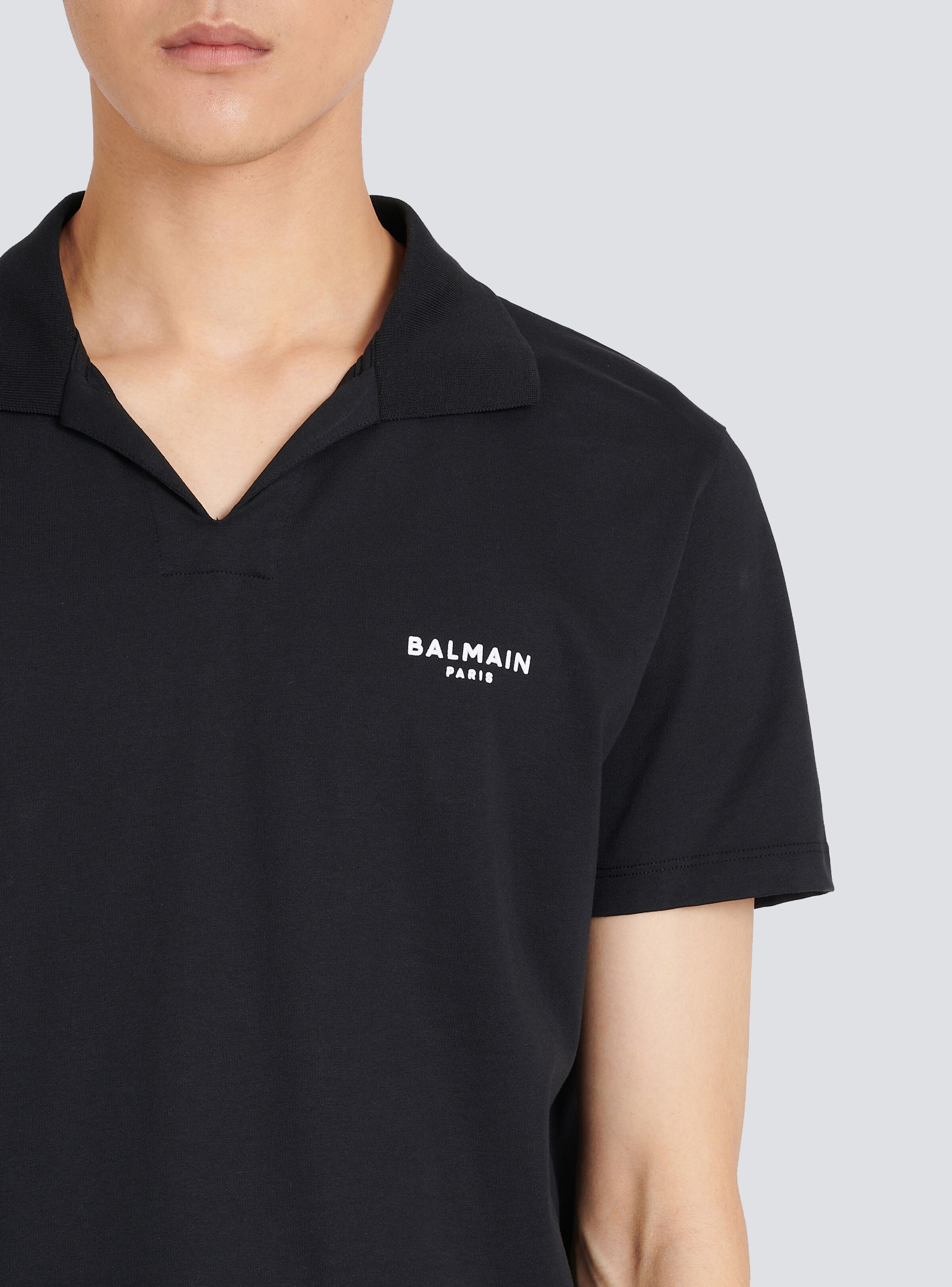 Sustainable cotton polo with small velvet Balmain Paris logo - 2