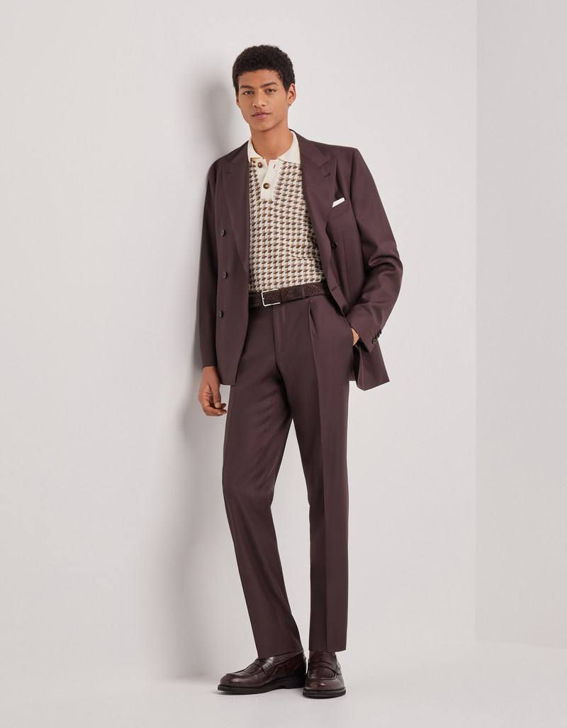 Canali BEIGE SHORT-SLEEVED LINEN AND SILK JACQUARD POLO SHIRT WITH HOUNDSTOOTH PATTERN outlook