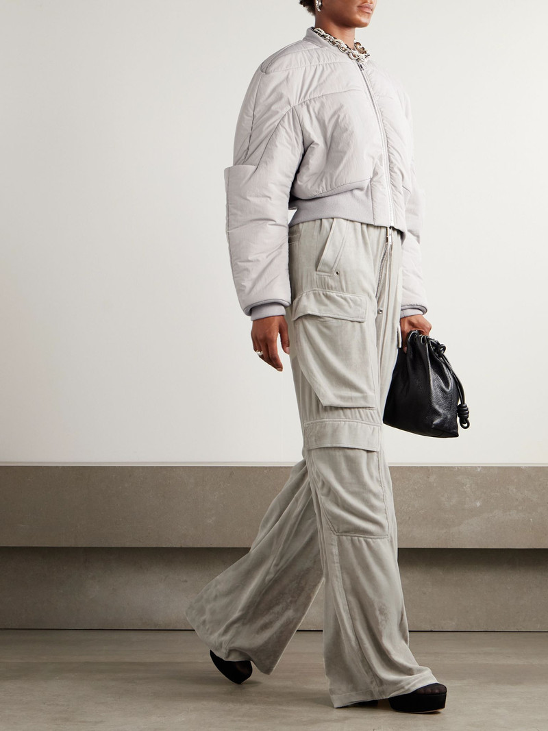 Rick Owens Cropped wool-trimmed shell down bomber jacket Light gray outlook