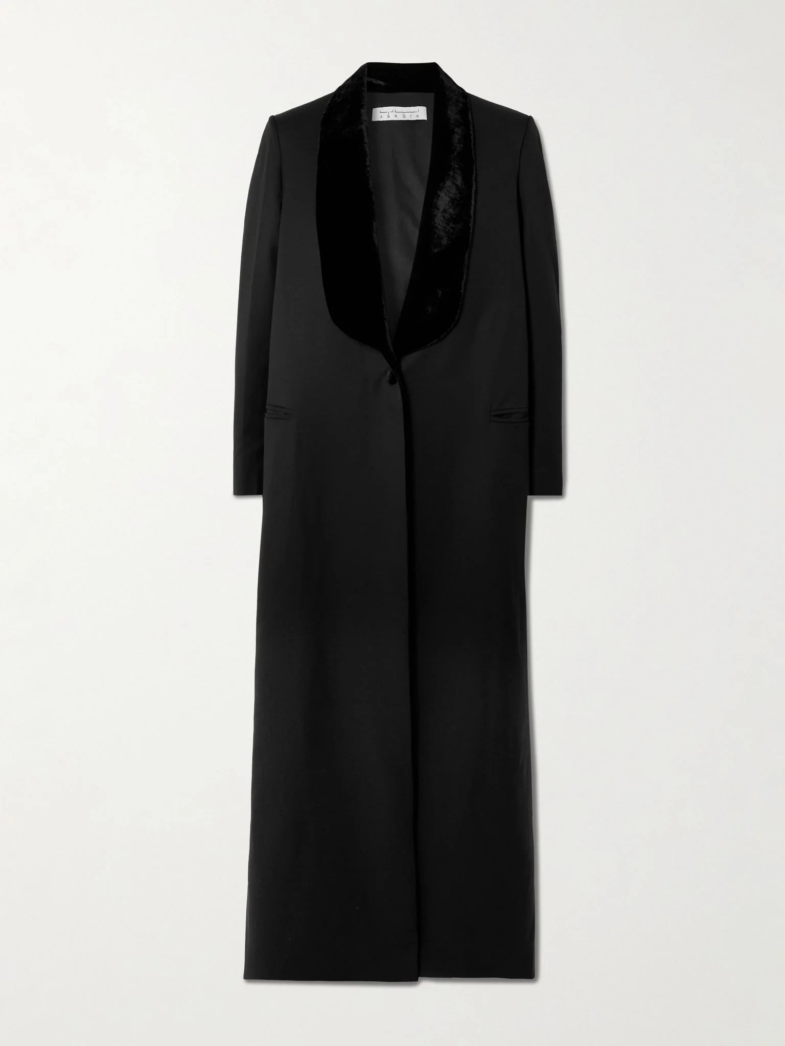 Joud crushed velvet-trimmed wool-blend twill coat Black - 1