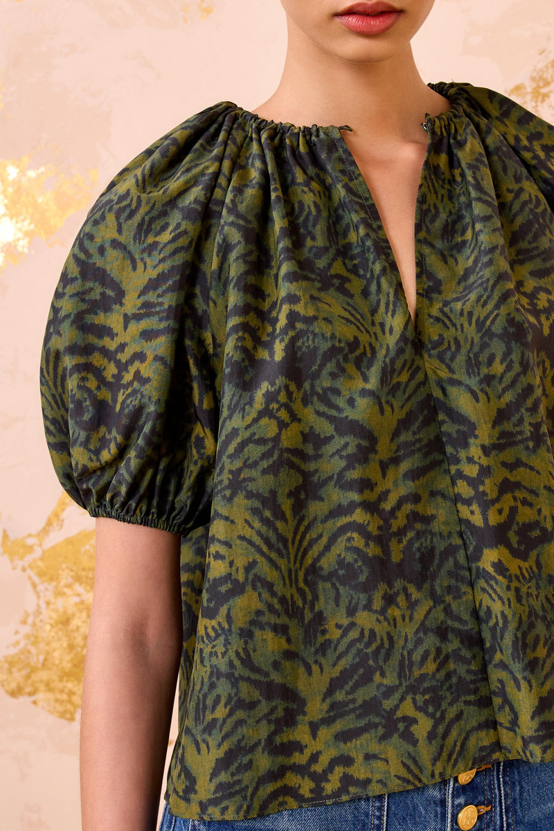 ULLA JOHNSON Talie Silk Short Sleeve Blouse outlook