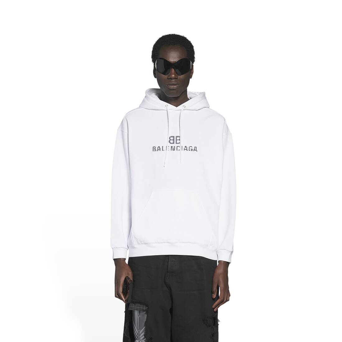 21AW【BALENCIAGA】BB PIXEL ミディアムフィット HOODIE BALENCIAGA Men's Bb Pixel Medium Fit Hoodie in White