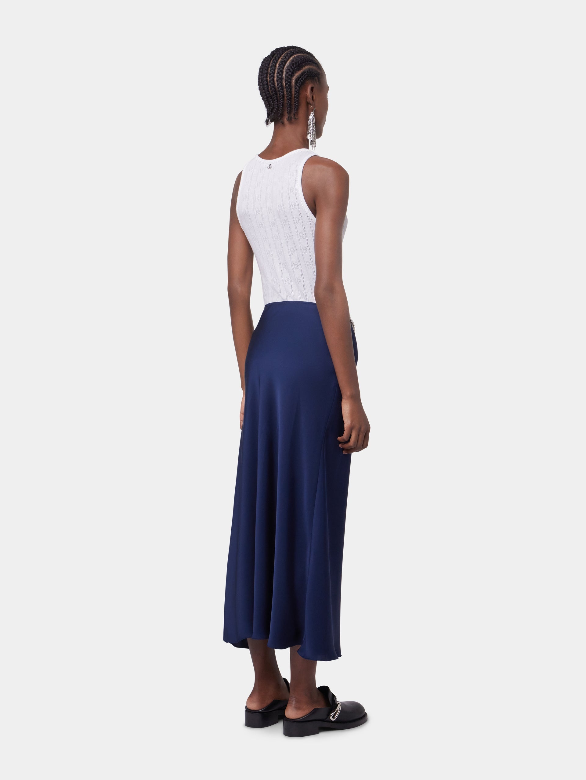 BLUE NAVY LONG SKIRT IN SATIN - 4