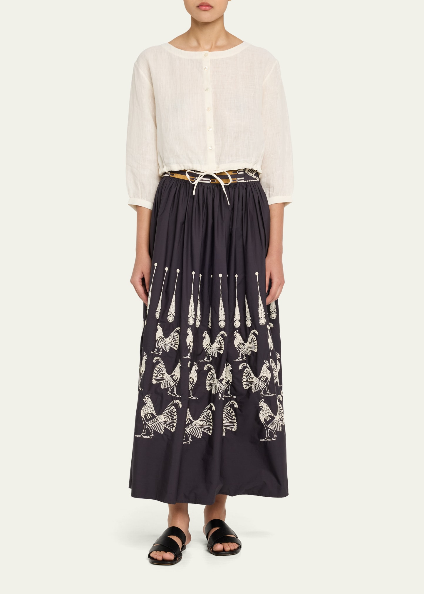 Ombretta Embroidered A-Line Maxi Skirt - 2