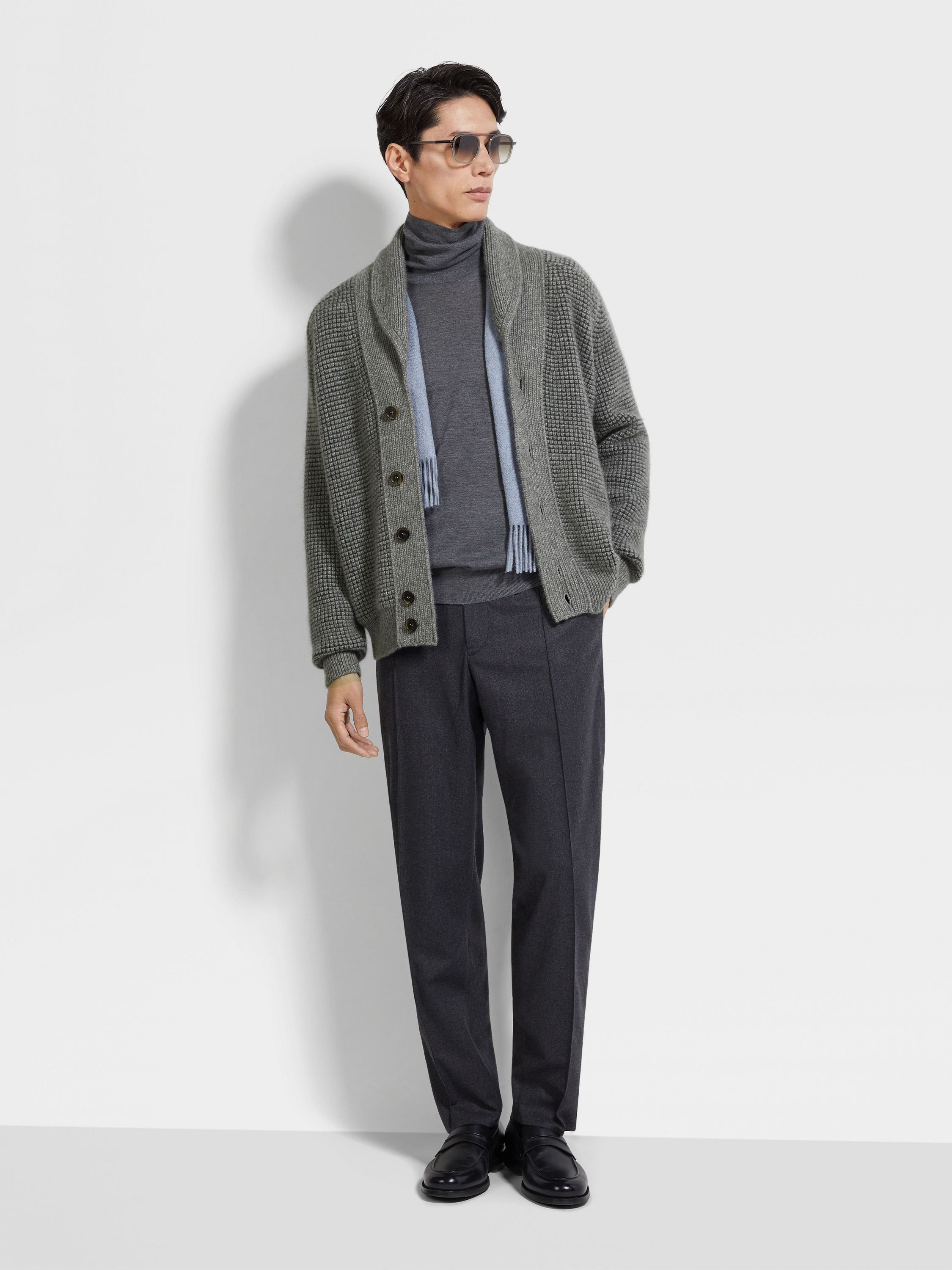 GREY MÉLANGE CASHMERE AND MOHAIR CARDIGAN - 3
