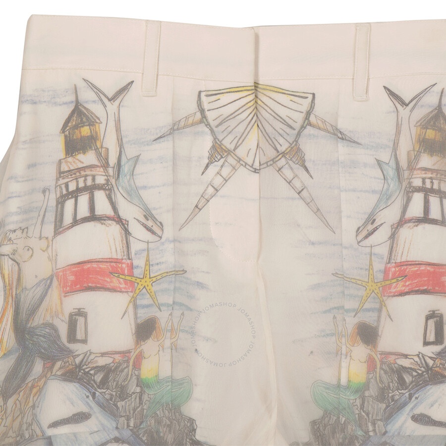 Burberry Ladies Chiffon Overlay Marine Sketch Print Silk Shorts - 7