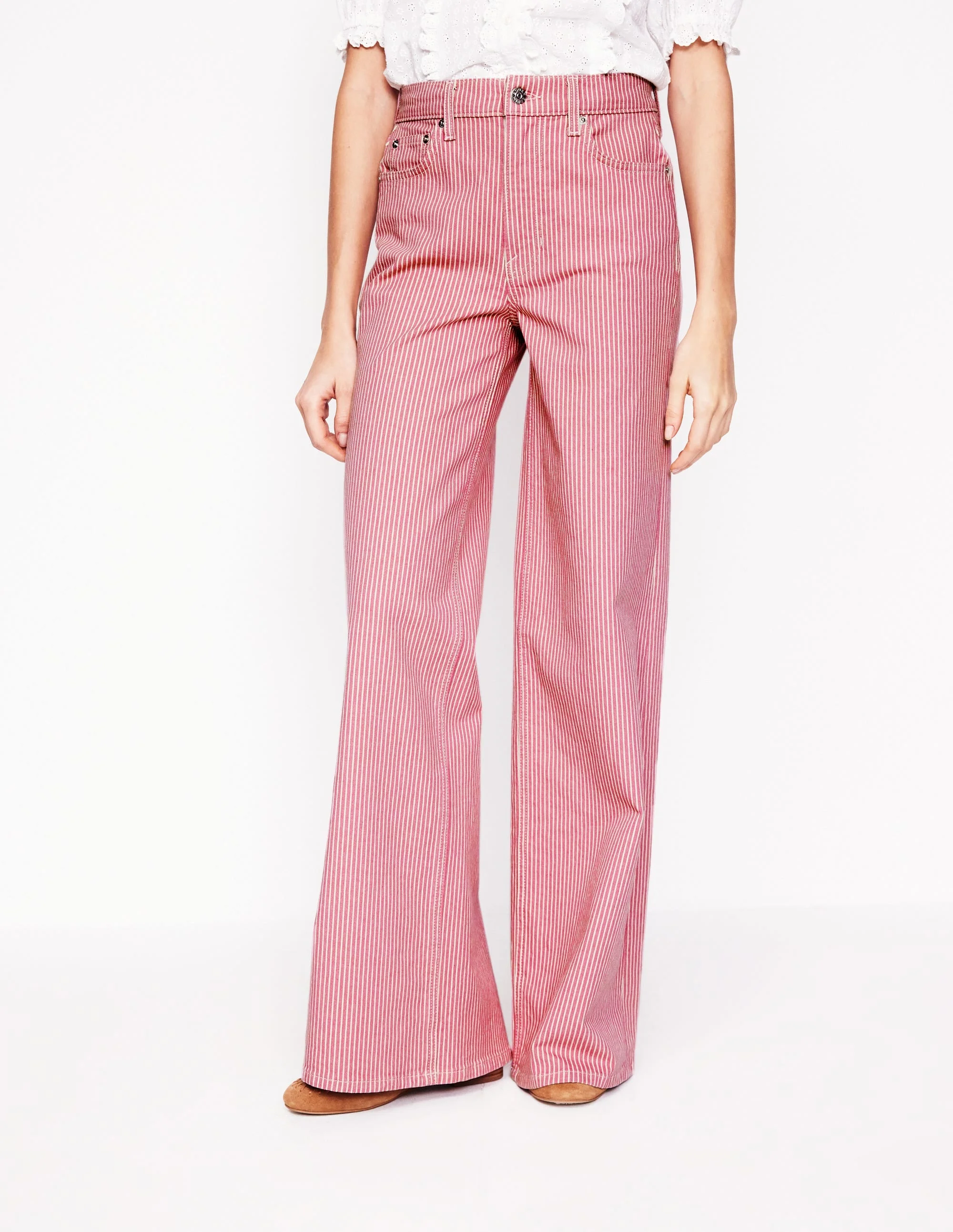 High Rise Wide Leg Jeans-Pink Stripe - 1