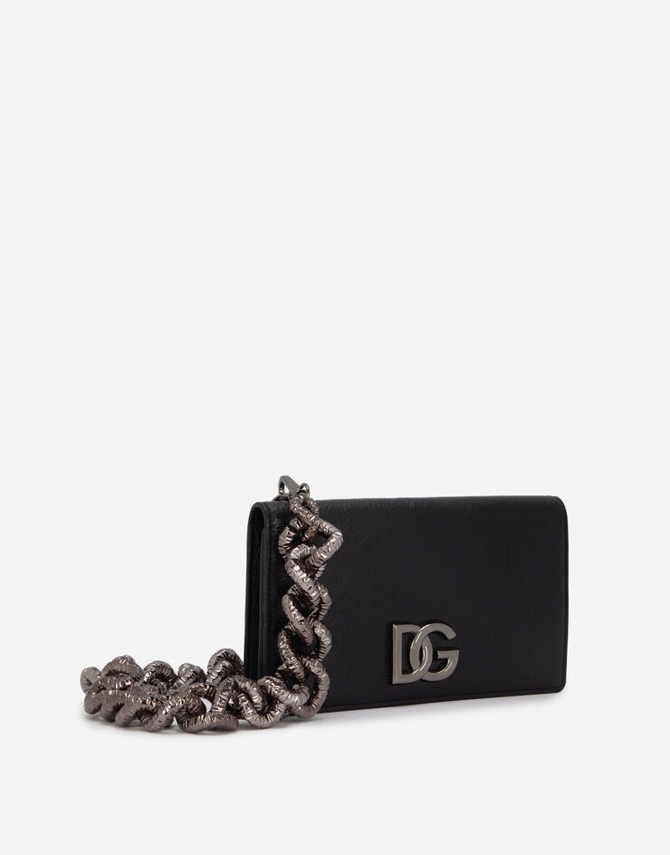 Matte nappa leather wallet with strap and crossover DG logo - 3