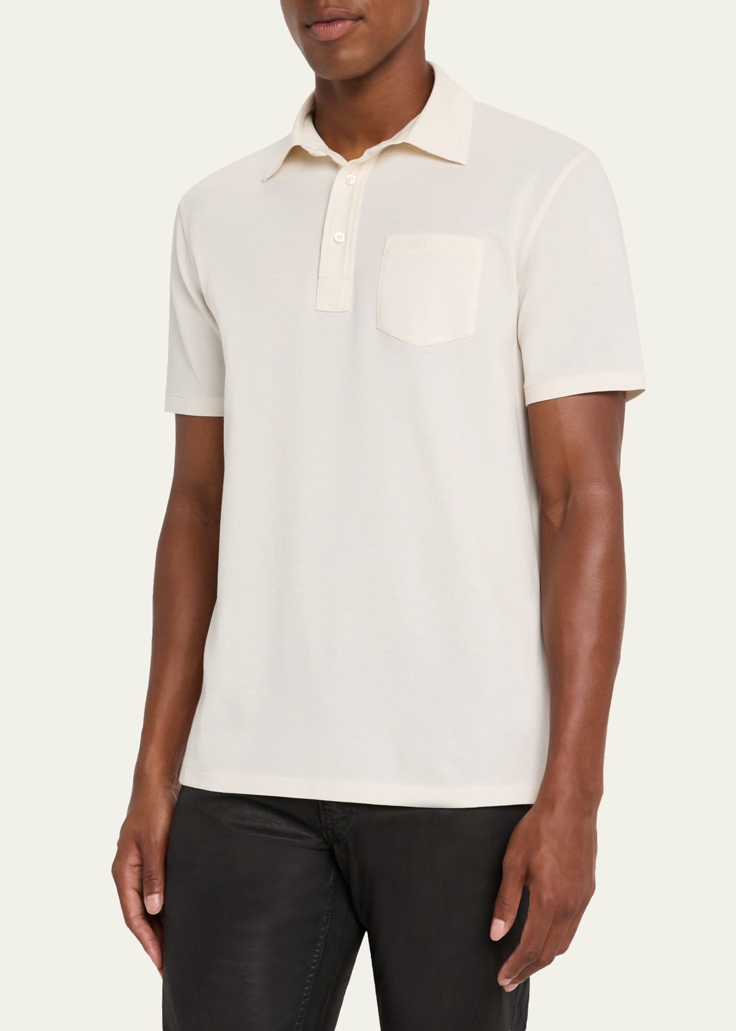 Men's Cotton and Cashmere Pique Pocket Polo Shirt - 4