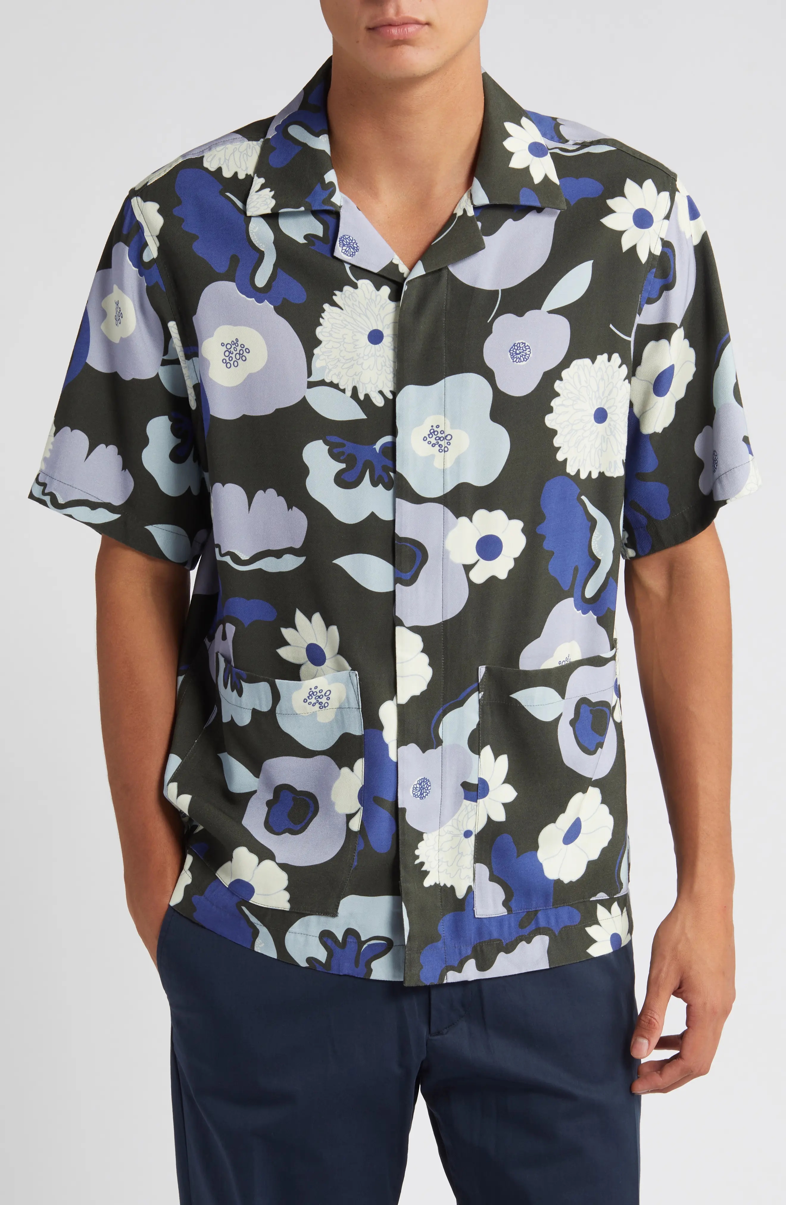 Hank 5719 Floral Print Button-Up Camp Shirt - 1