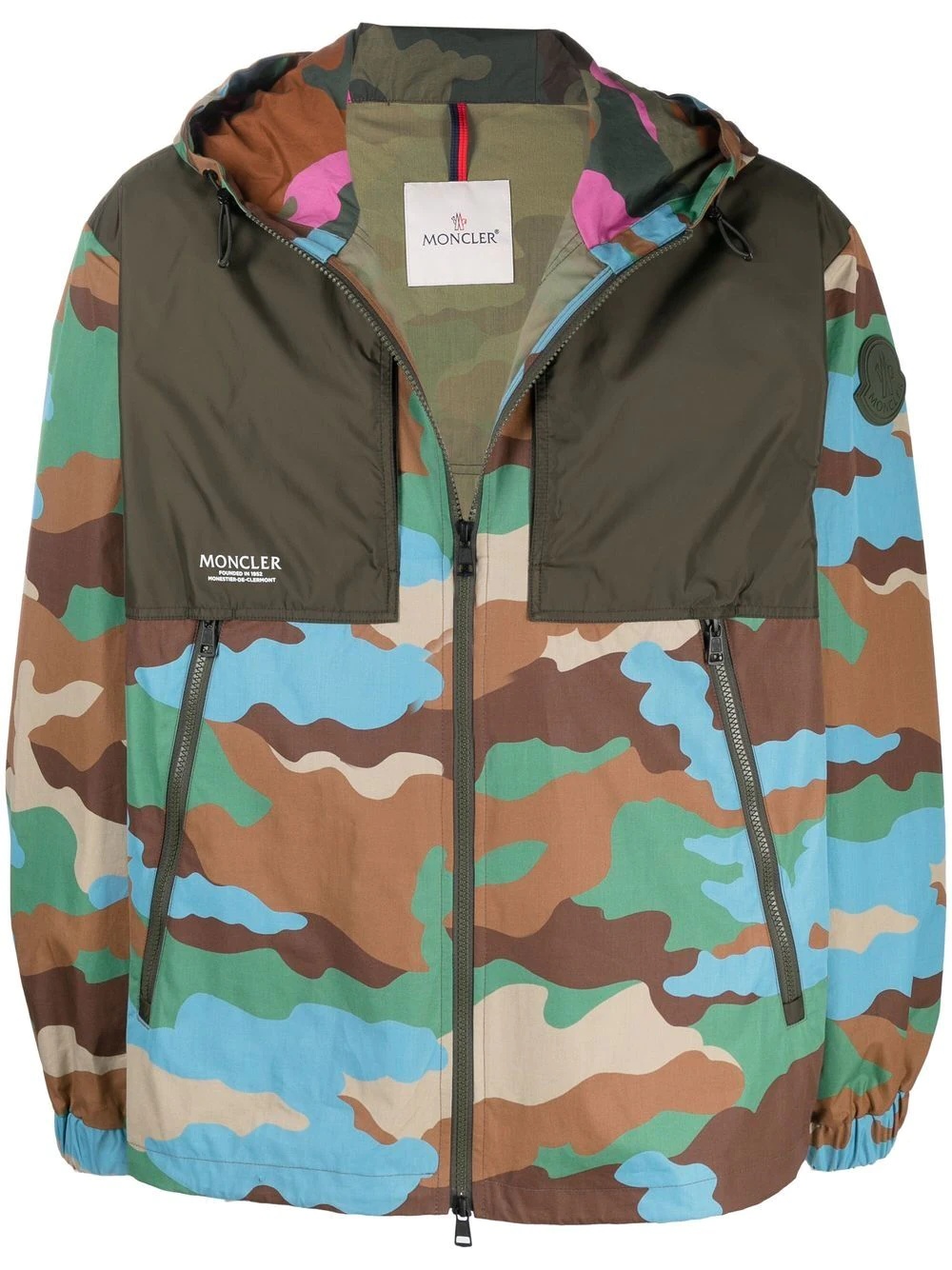 camo-print panelled hooded jacket - 1