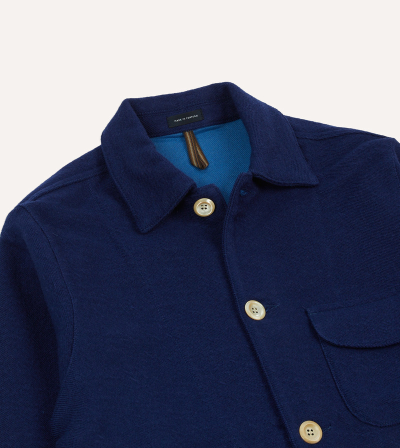 Blue Wool-Linen Three-Pocket Chore Jacket 3