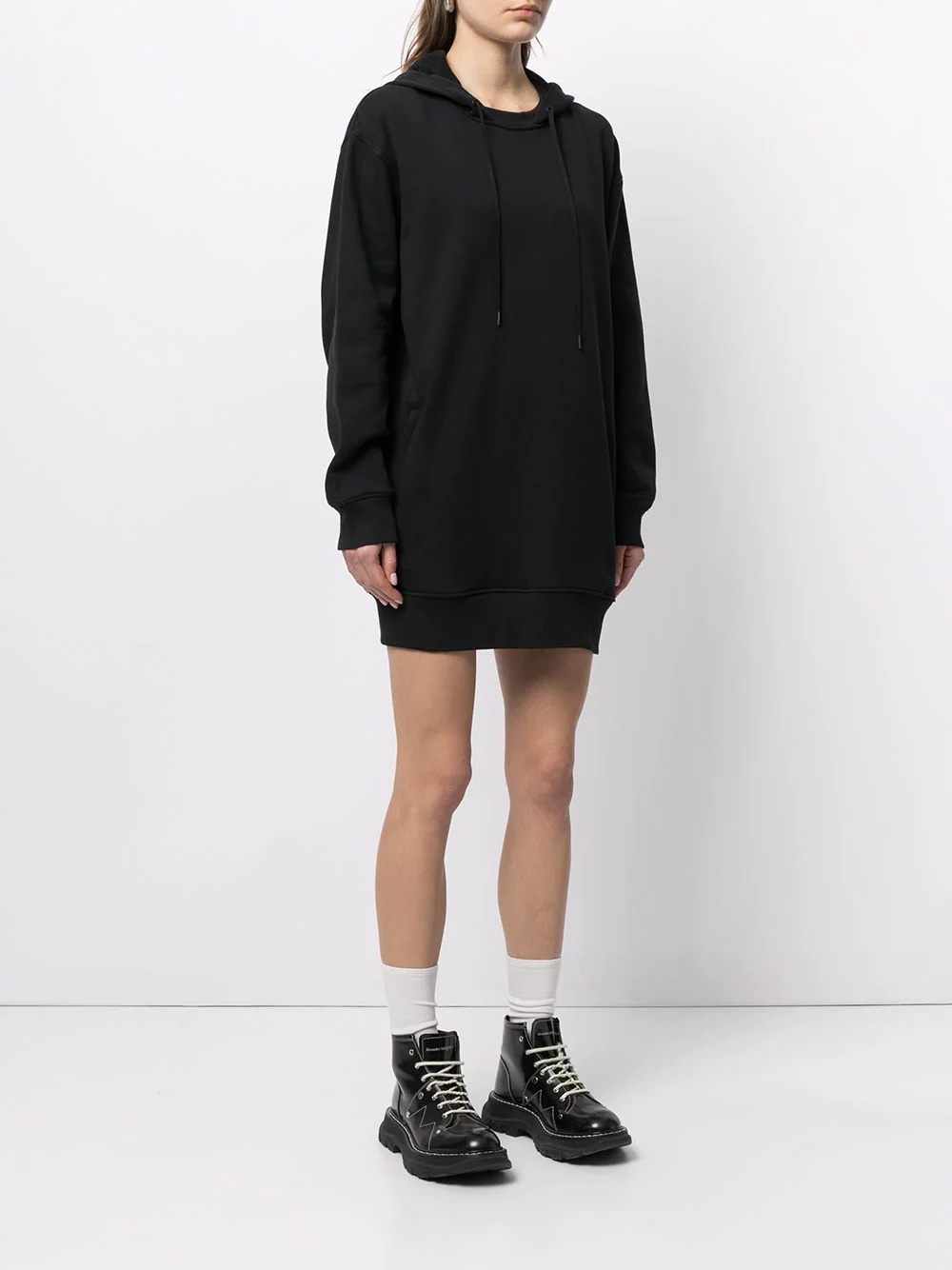 drawstring-hood sweatshirt dress - 3