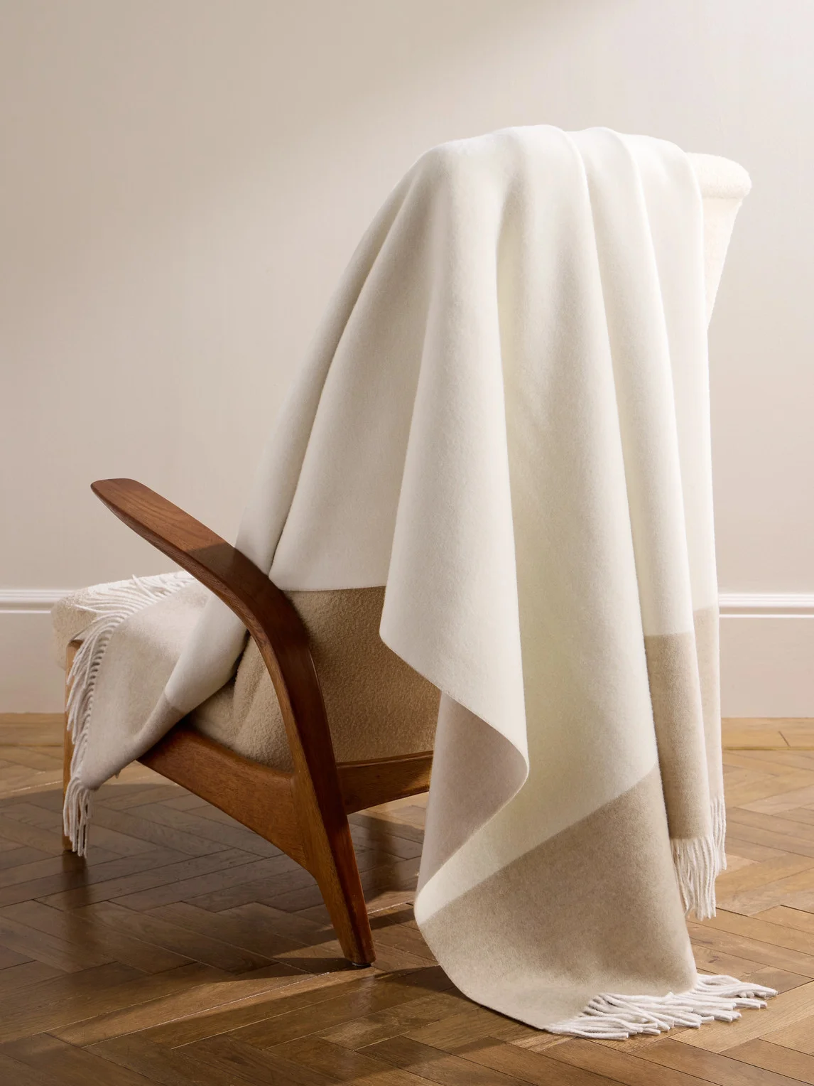 Fringed Colour-Block Cashmere Blanket - 1