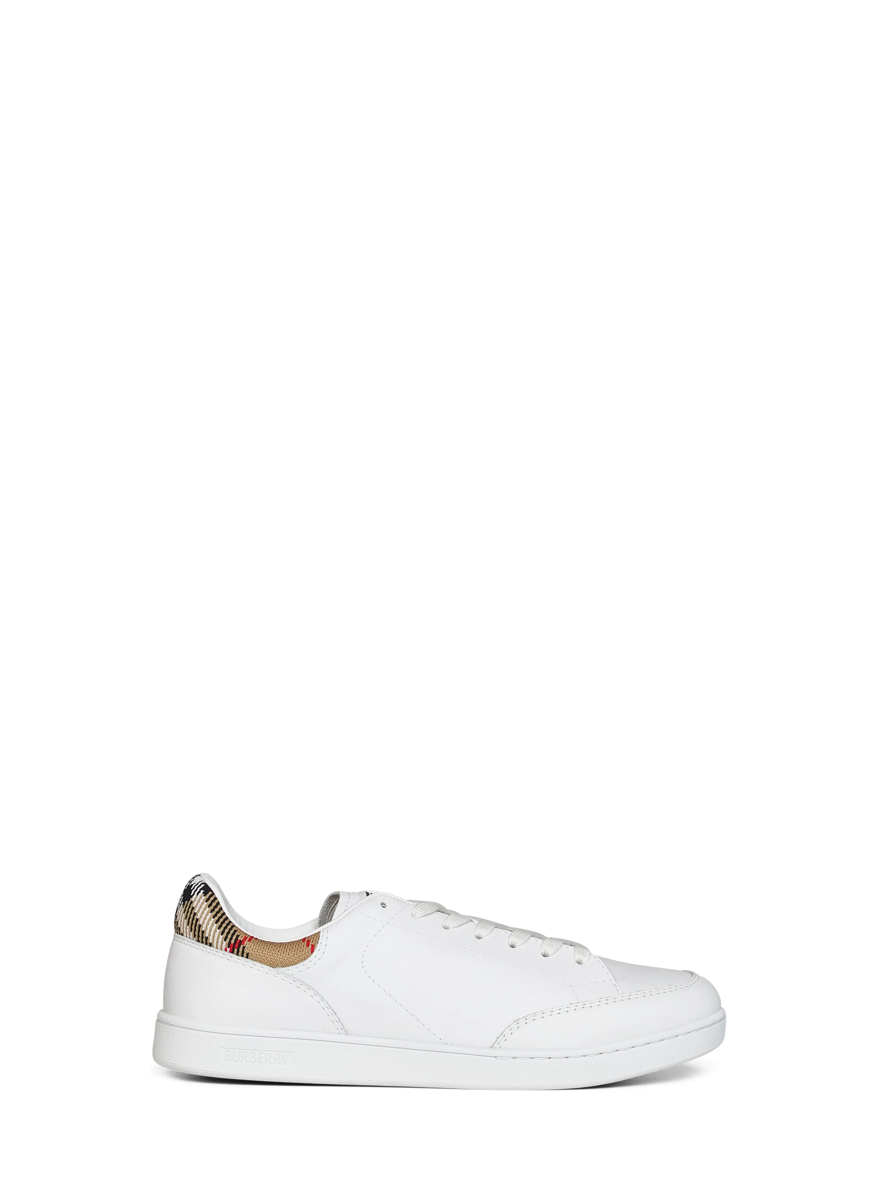 Burberry Men White Smooth Leather Set Sneakers With Check Insert - 1