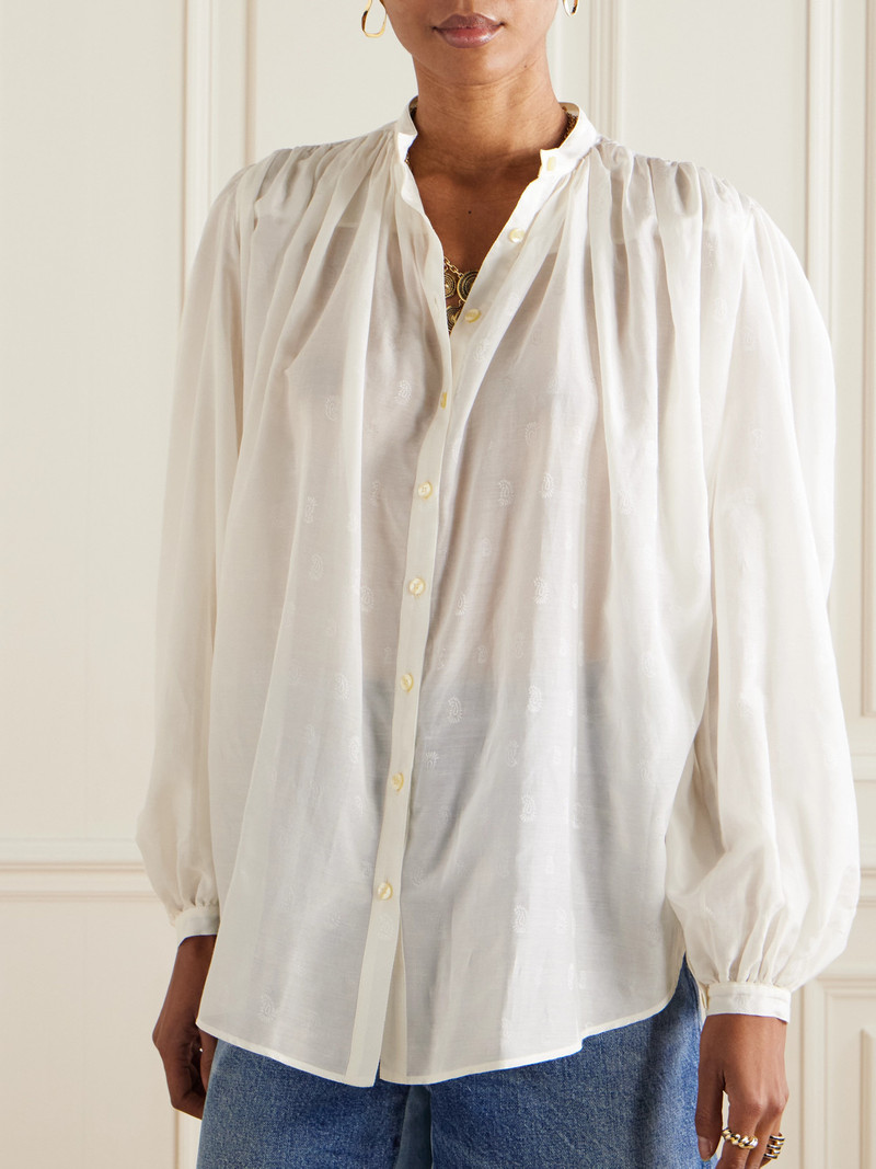 Pleated Paisley-print Cotton And Silk-blend Blouse 4