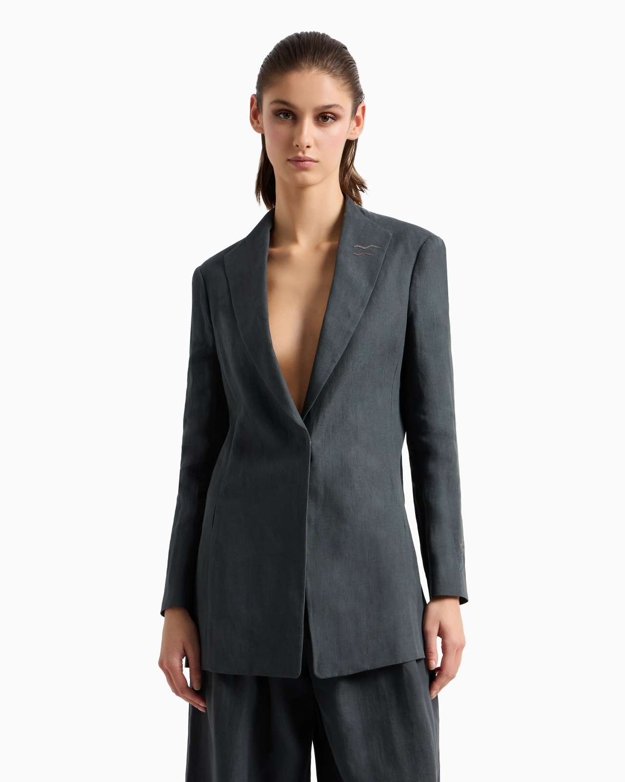LONG SINGLE-BREASTED LINEN JACKET - 4