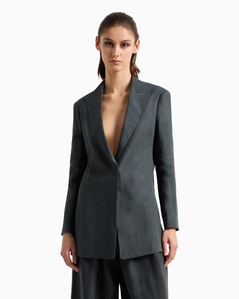 GIORGIO ARMANI LONG SINGLE-BREASTED LINEN JACKET outlook
