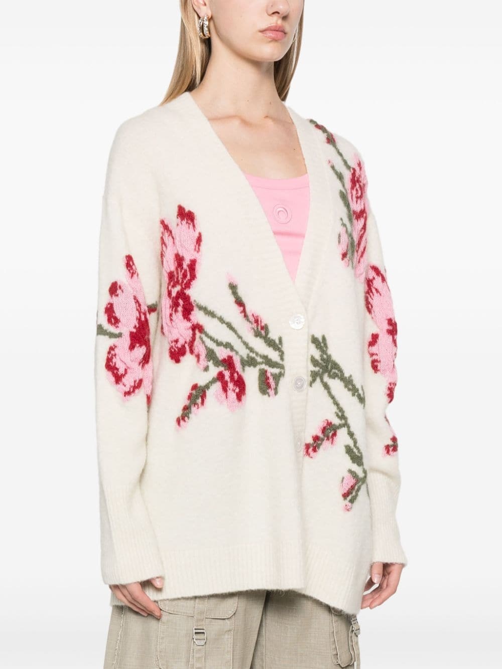 roses-jacquard cardigan - 3