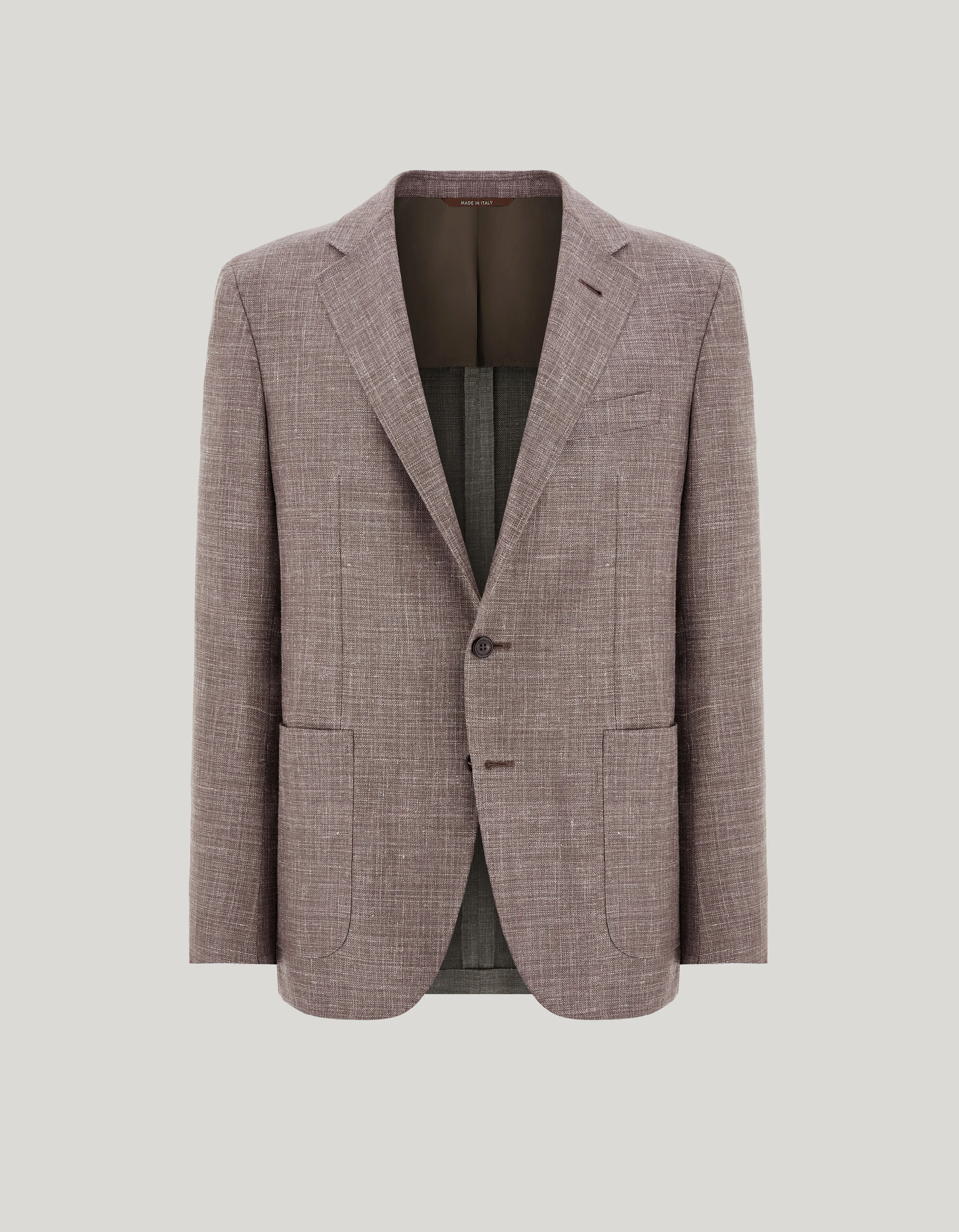WALNUT WOOL, SILK AND LINEN BLEND MODERN-FIT JACKET WITH MATTING EFFECT - 1