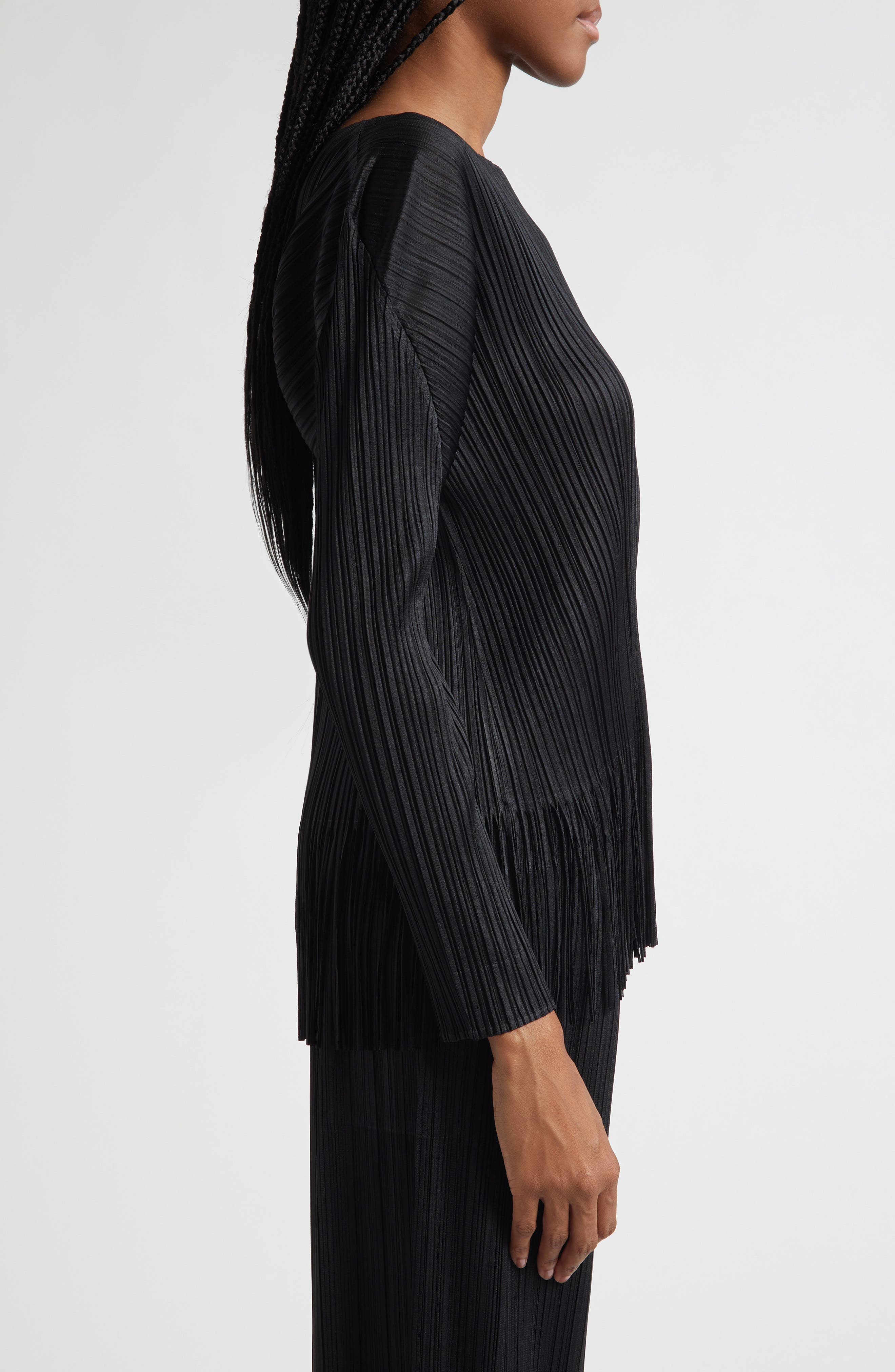Pleats Please Issey Miyake Wave Pleated Fringe Top in Black at Nordstrom - 4