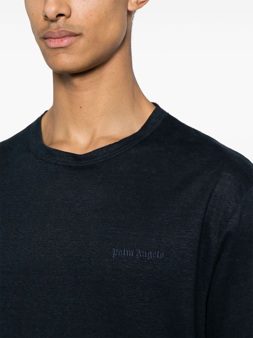 logo-embroidered linen T-shirt - 5