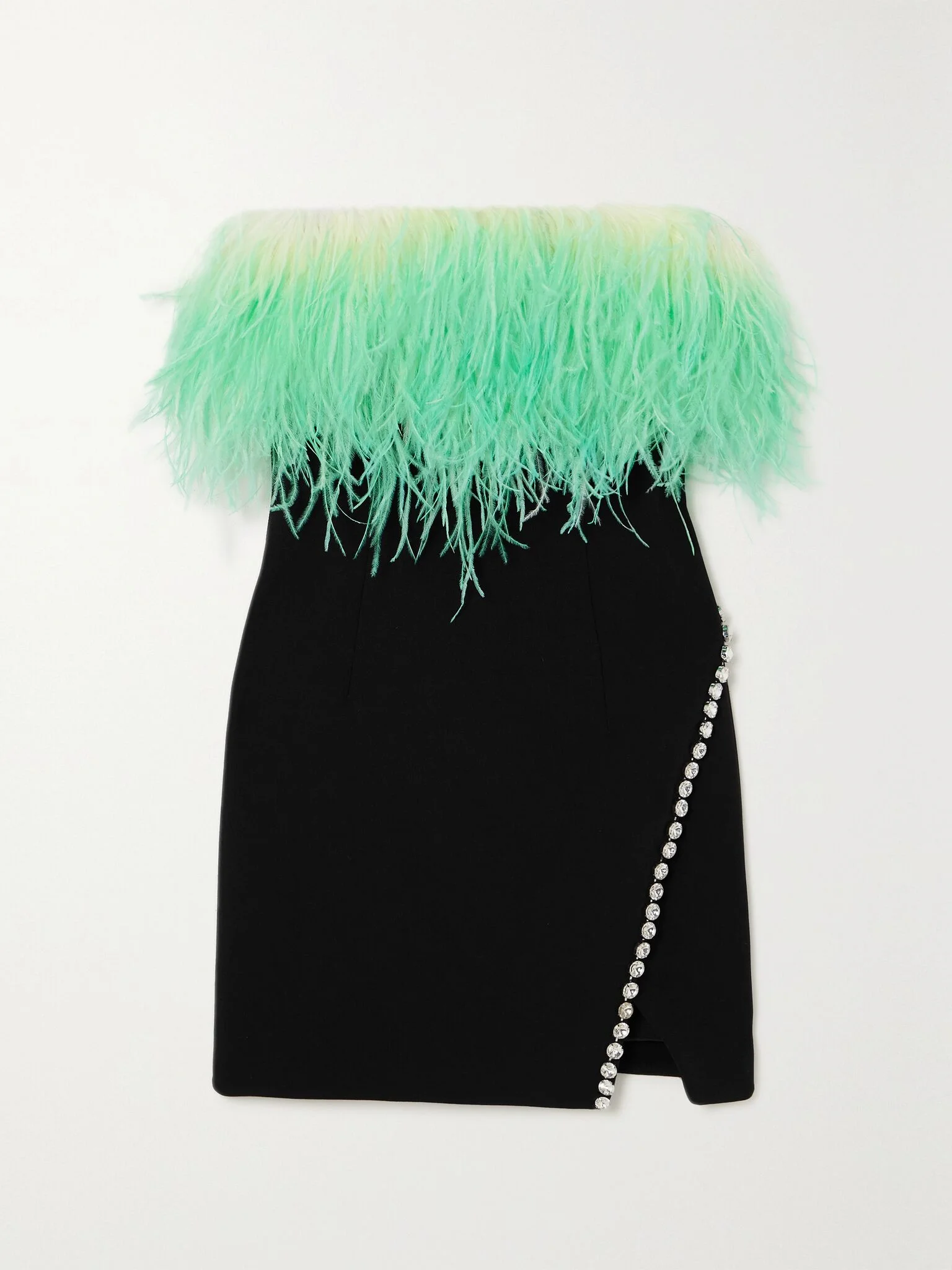 Feather-trimmed crystal-embellished crepe mini dress Black - 1