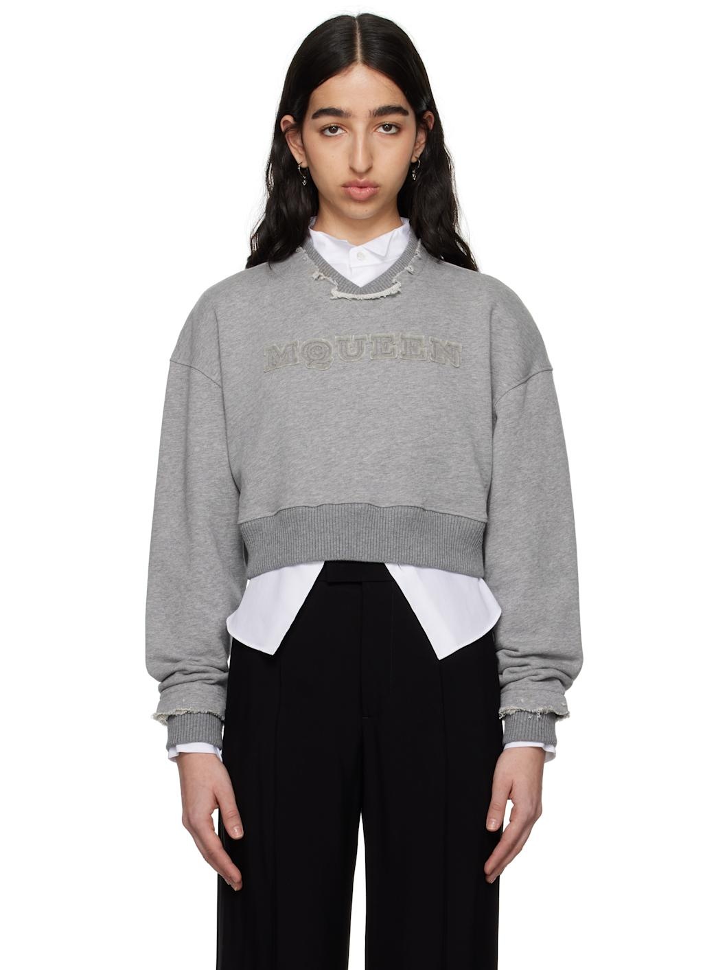 Gray 'McQueen' Logo Cropped Sweatshirt - 1