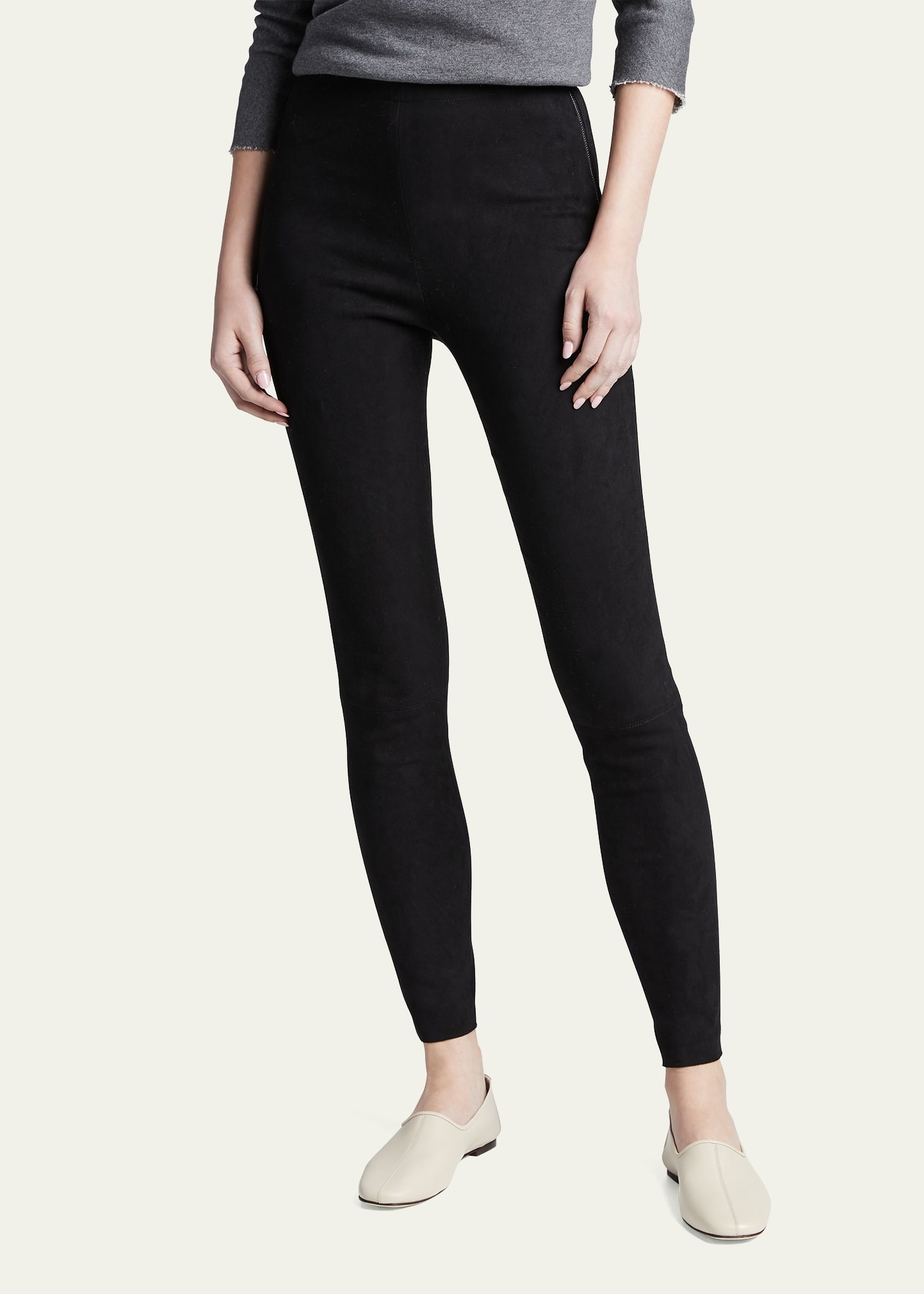 Maddox Suede High-Waist Side-Zip Leggings - 4