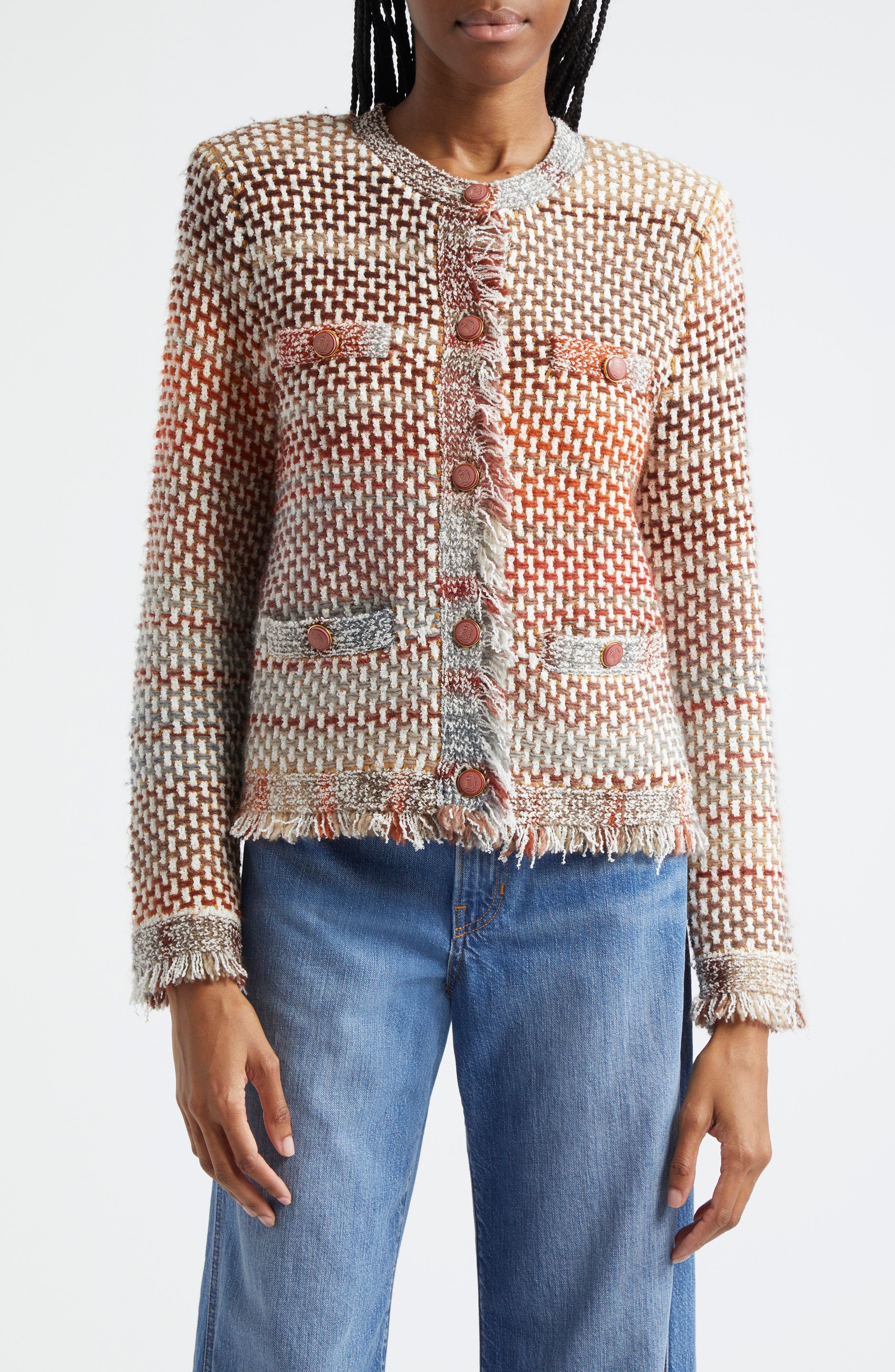 Veronica Beard Sariyah Ombré Knit Jacket in Red Multi at Nordstrom - 1