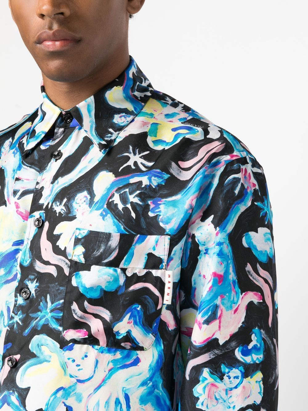 illustration-print silk shirt - 5