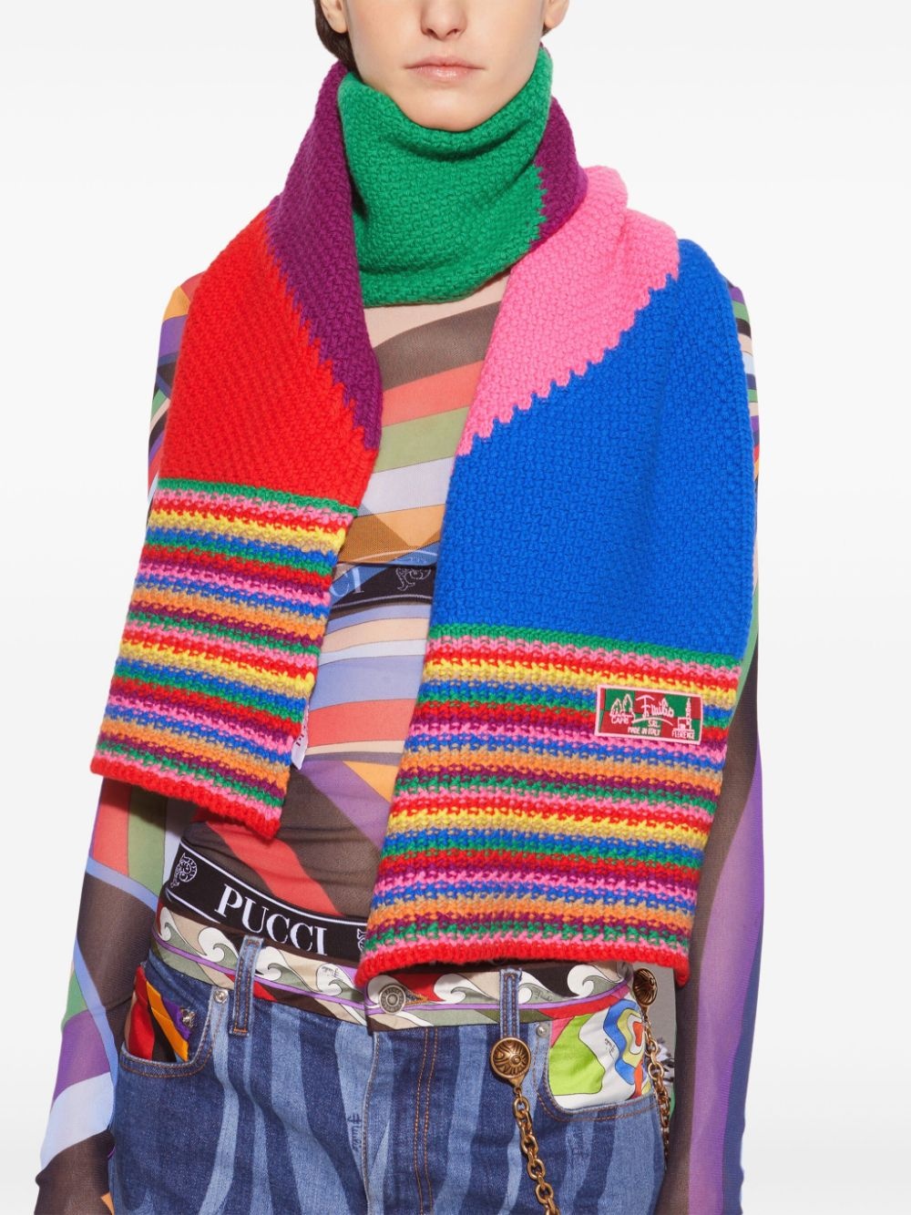 colour-block wool scarf - 4