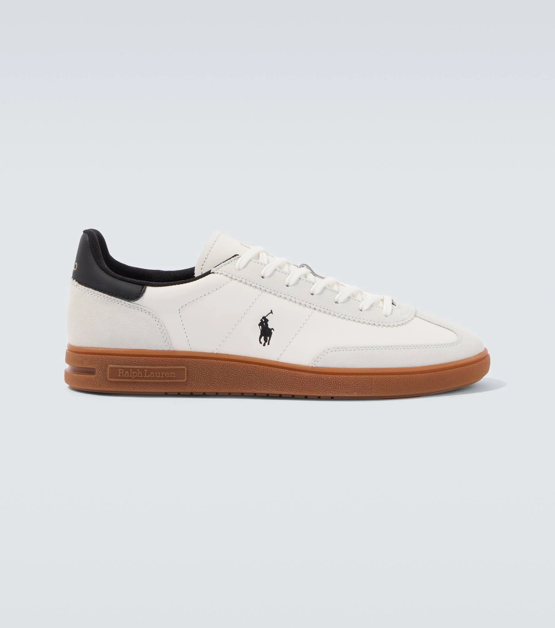 Suede-trimmed leather sneakers - 1