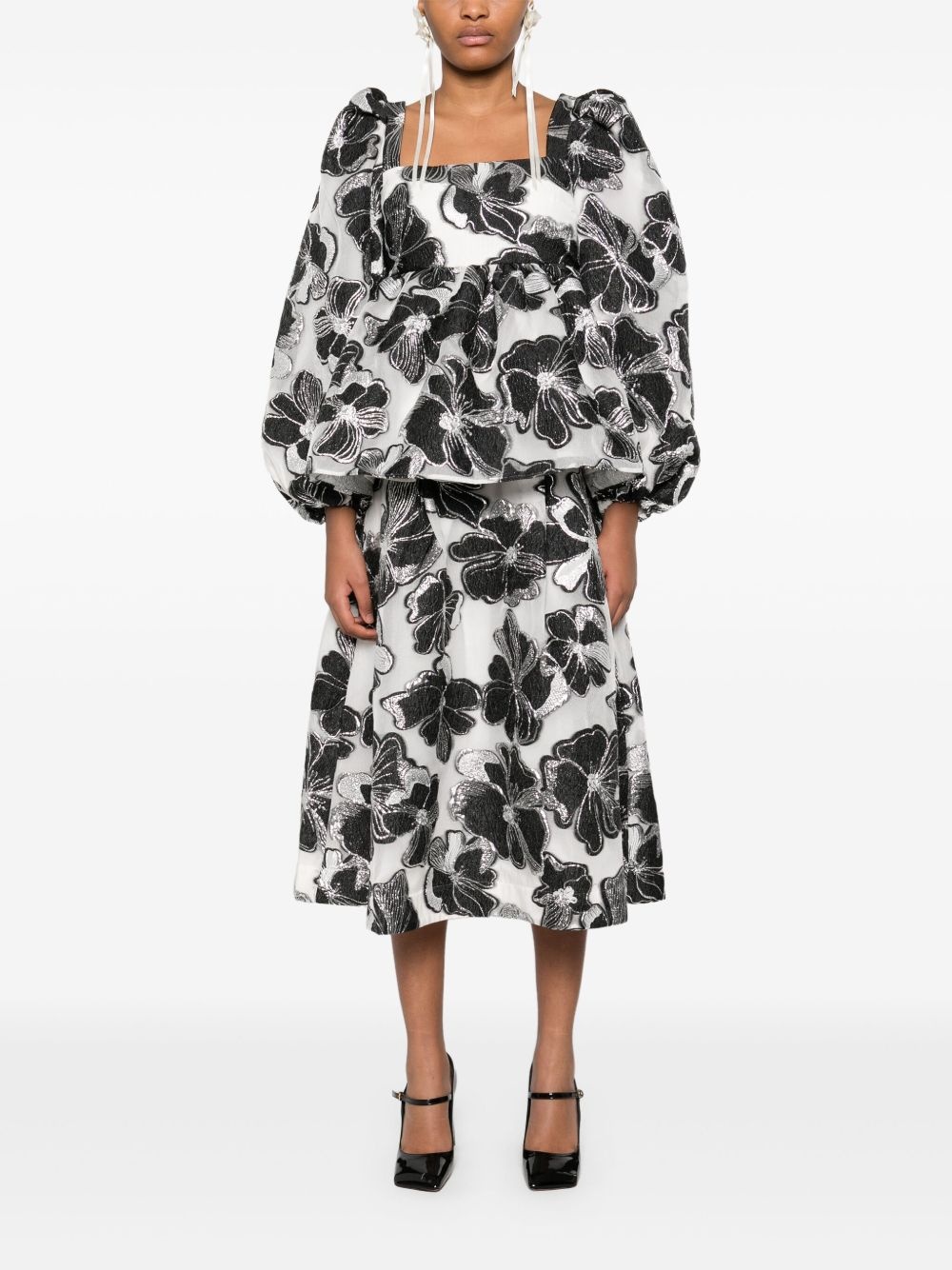 Anemone-jacquard voluminous midi skirt - 2