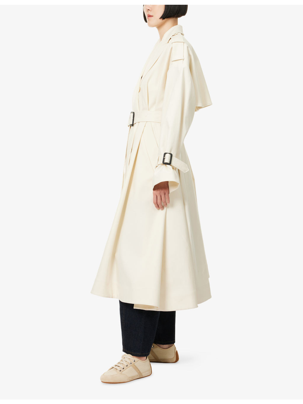 Double-Breasted Belted Double Cotton-Twill Trench Coat - 3