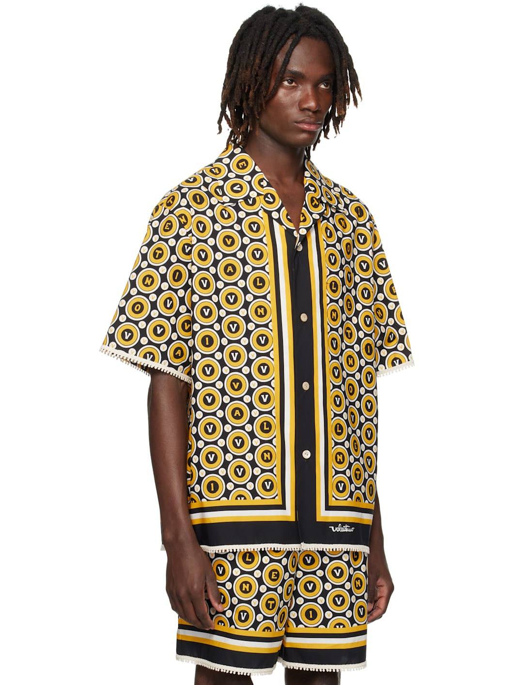 Black & Yellow Cotton Poplin Bowling Shirt - 2