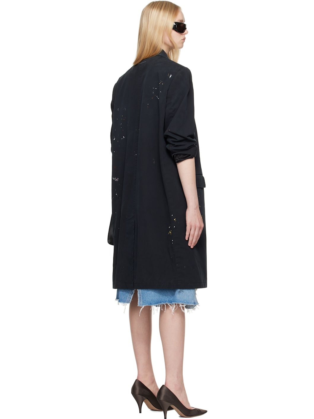 Black Cotton Gabardine Trench Coat - 3