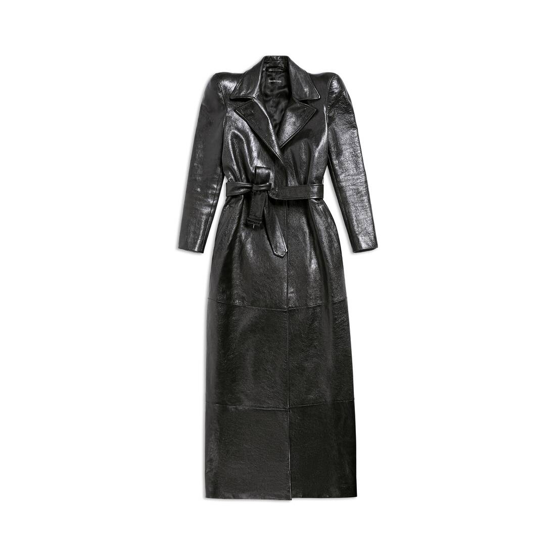 Women's Round Shoulder Maxi Trench Coat in Black - 1