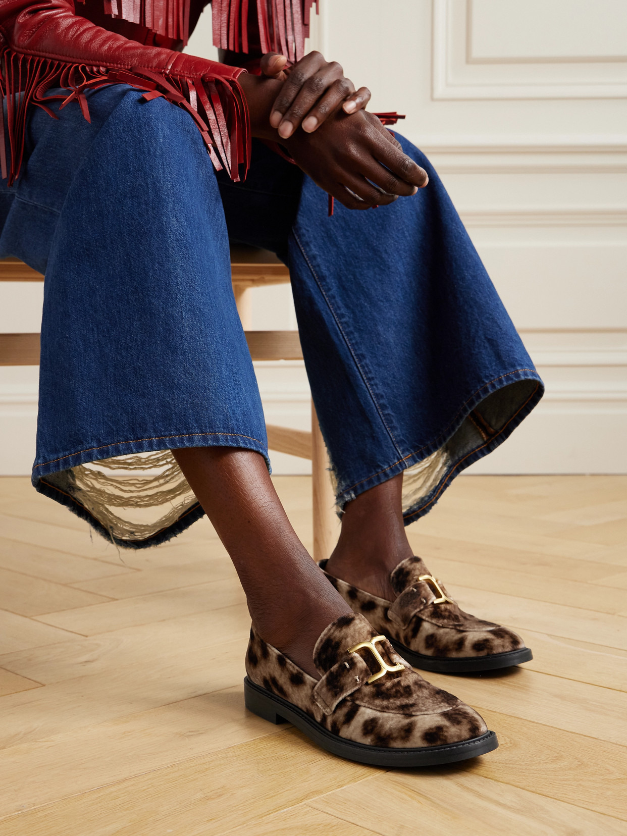 Marcie Leopard-print Velvet Loafers - 2
