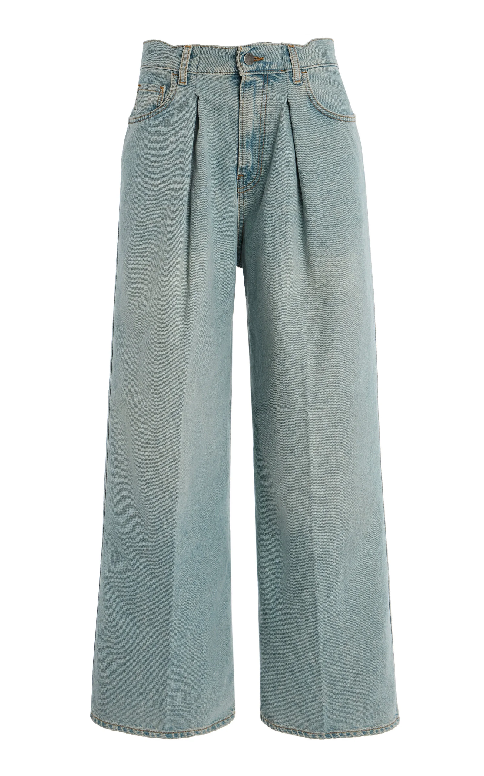 Candy Pleated Stretch Low-Rise Wide-Leg Jeans light wash - 1