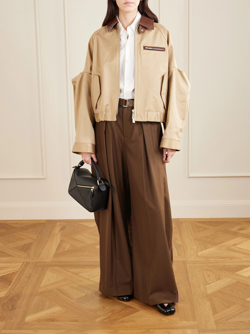 sacai Pleated Leather-trimmed Cotton-twill Jacket outlook