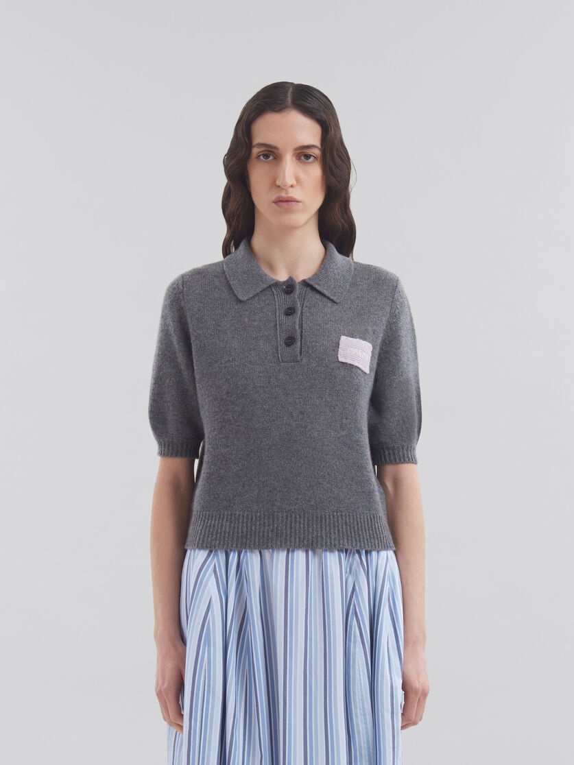 GREY CASHMERE POLO JUMPER WITH MARNI PATCH - 2