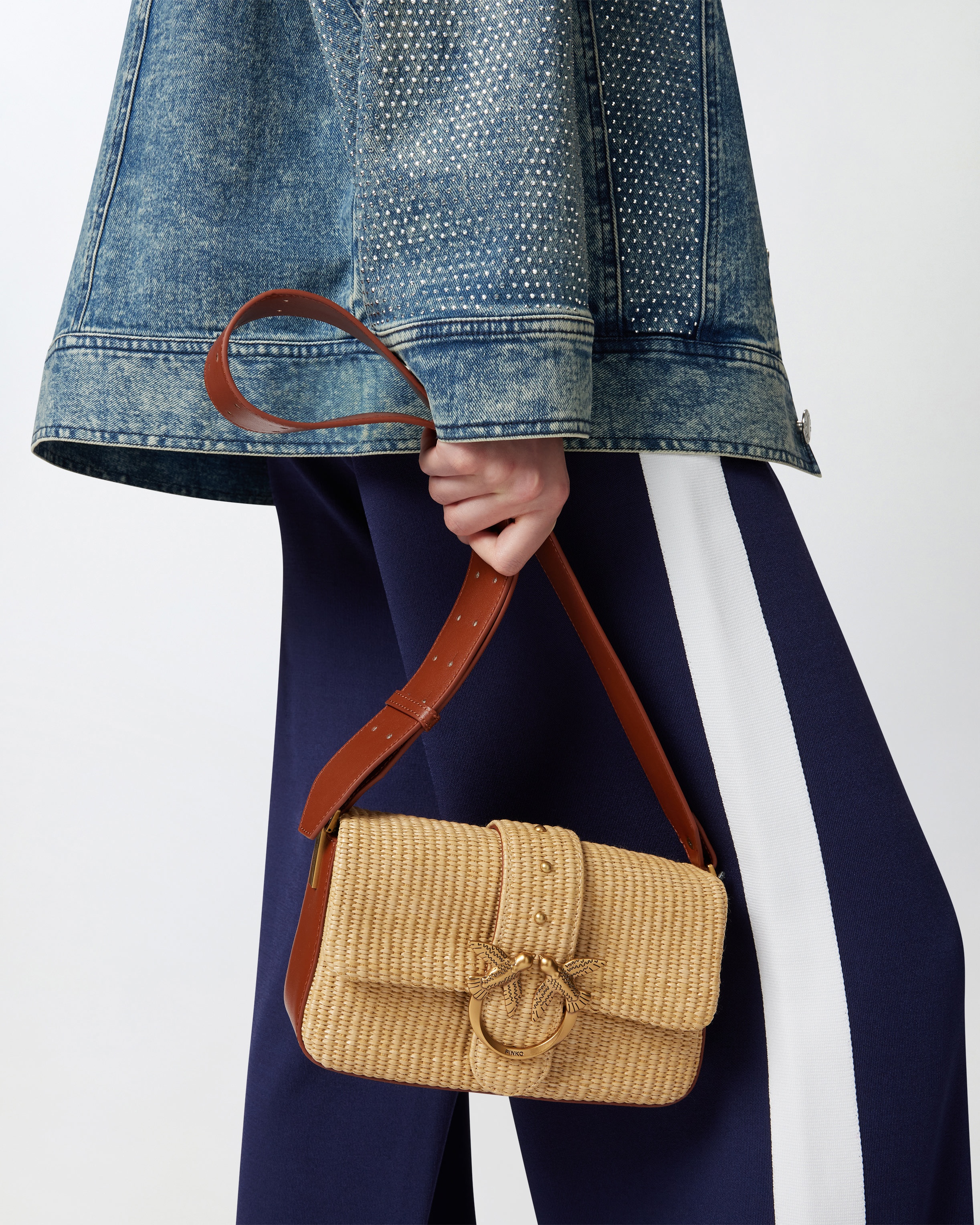 MINI LOVE BAG SLOUCHY SMALL SHOULDER BAG IN RAFFIA WITH DOUBLE SHOULDER STRAP - 6