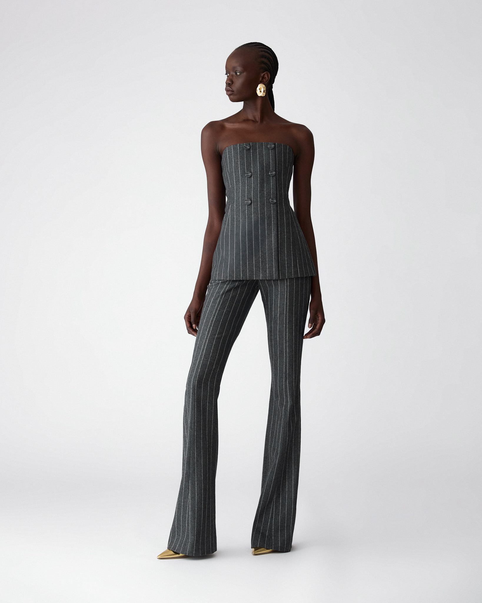 Strapless Double-Breasted Pinstripe Top - 4