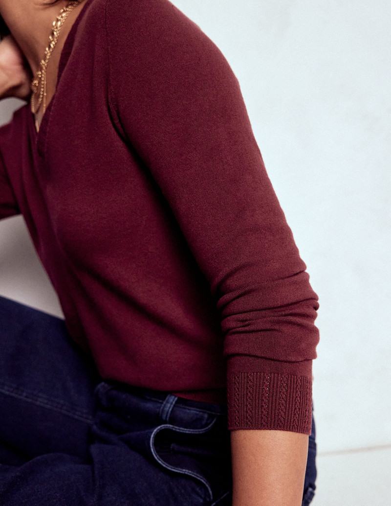 Emilia Cotton V Neck Sweater-Deep Wisteria 3