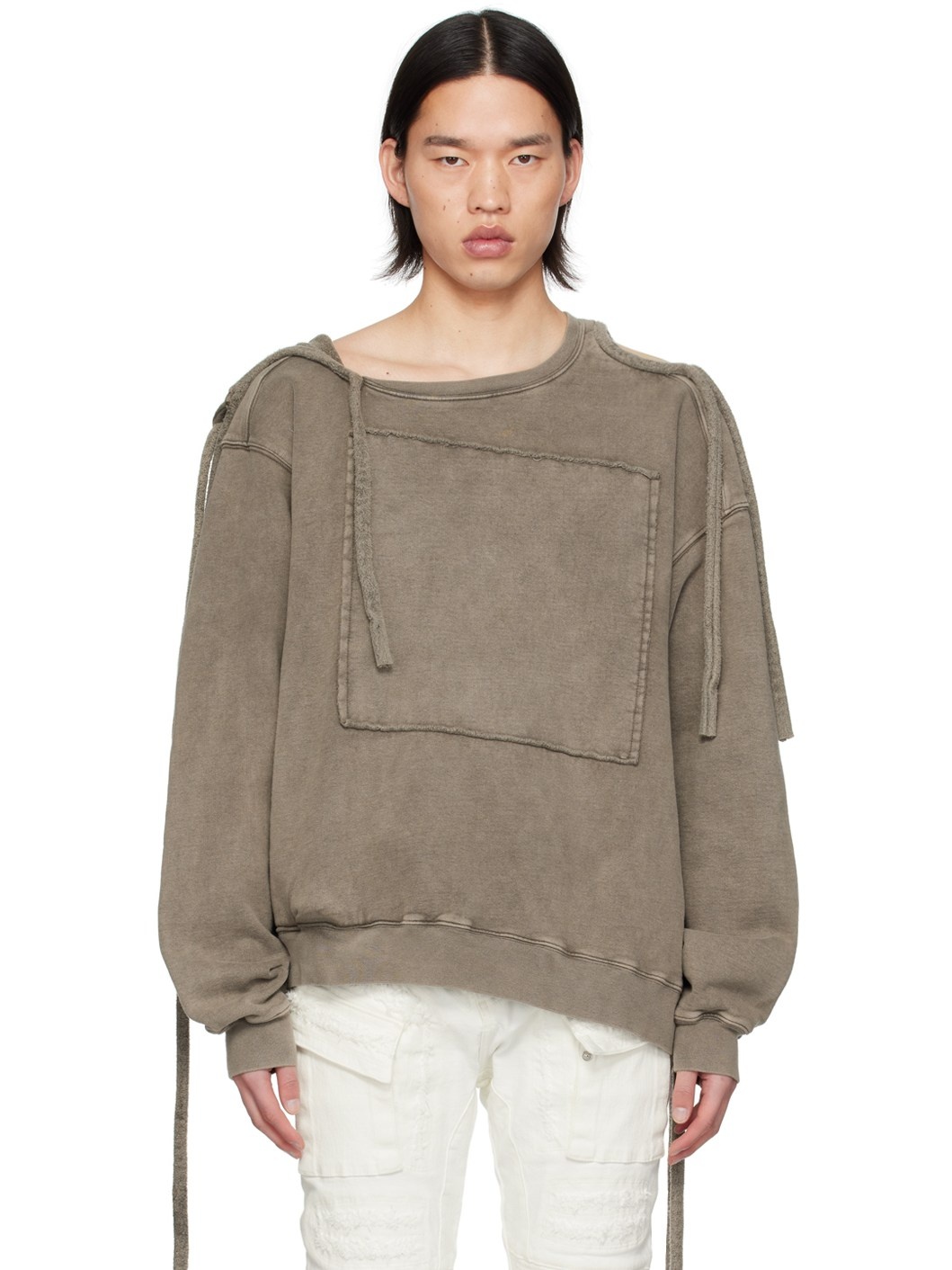 Brown Deconstructed Cut-Out Hoodie - 1